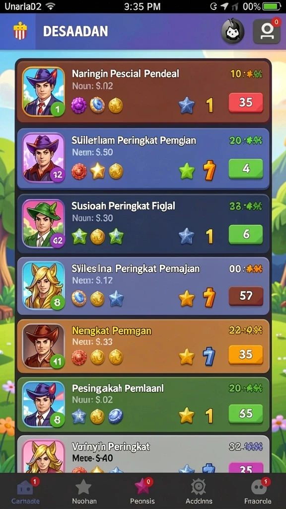 Karakter unik yang bisa dibuka sesuai level.